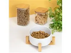 Comedouro para Pet de Cerâmica Oikos Animal com Base de Bambu - 3