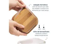 Pote Hermético de Vidro Oikos com Tampa de Bambu Quadrado 800ML - 3