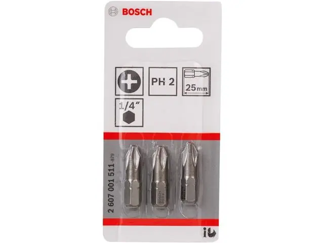 Ponta para Parafusar Bosch Phillips PH2 25mm Extra Hard com 3 Peças