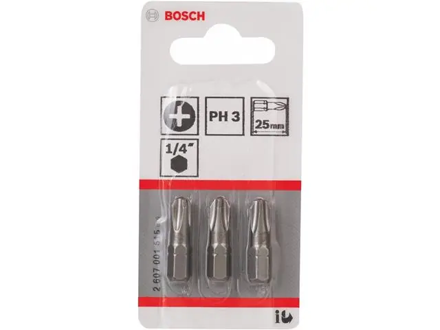 Ponta para Parafusar Bosch Phillips PH3 25mm Extra Hard com 3 Peças