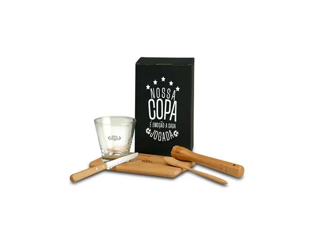 Kit para Caipirinha em Bambu com Tábua e Socador 5 Peças