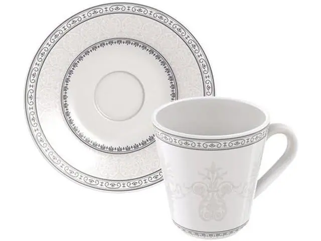 Conjunto Xícara e Pires Café Tramontina Gabrielle Porcelana Decorada