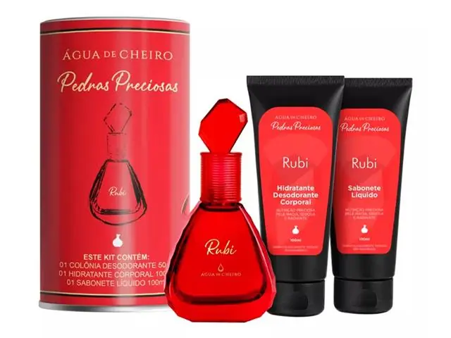 Kit Pedras Preciosas Rubi Perfume + Hidratante + Sabonete Feminino