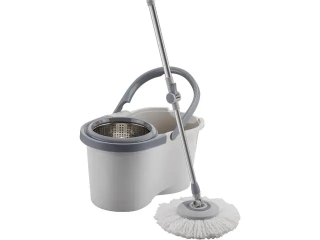 Mop Giratório Menalux com Cesto Inox e Refil Extra de Microfibra