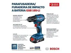 Furadeira Parafusadeira Impacto 18V Bosch GSB185LI-2BX Sem Fio - 1