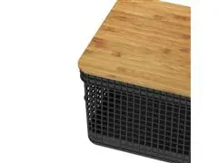 Cesto Organizador OU Grid com Tampa de Bambu 8 Litros Preto - 2