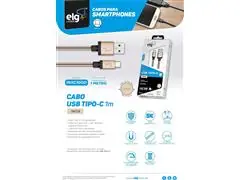 Cabo ELG de recarga e sincronização Usb Tipo C 1m Dourado - 2