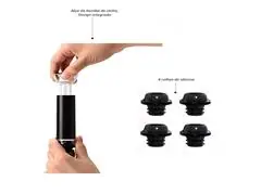 Kit Bomba a Vácuo Manual Vinhos com 4 Rolhas Prana Adega Bar Preto - 3