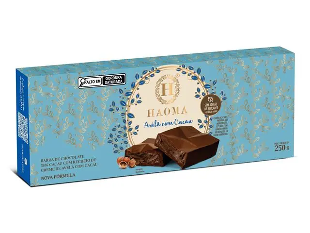 Barra de Chocolate 56% Cacau Haoma com Recheio Avelã com Cacau 250g