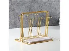 Suporte Vertical Mesa Decorativo 6 Copos Luxo Taca Dourado - 2