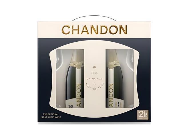 Estuche Chandon: 2 botellas 750 + 2 copas