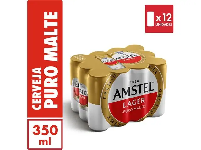 Cerveja Amstel Lager Puro Malte Lata 350ML Pack 12 Unidades