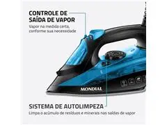 Ferro de Passar à Vapor Mondial F-53 Preto e Azul 1200W 220V - 6