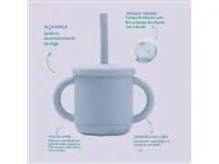 Copo de Silicone Infantil 2 em 1 Azul com Alça 270ml Petit Piá - 4
