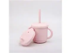 Copo de Silicone Infantil 2 em 1 Rosa com Alça 270ml Petit Piá