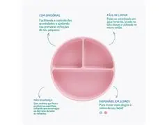 Prato Infantil Silicone com Divisórias e Ventosa Rosa Petit Piá - 5