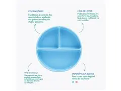 Prato Infantil Silicone com Divisórias e Ventosa Azul Petit Piá - 5