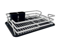 Secaplatos de aluminio Carol con bandeja y cubiertero plástico plata - 0