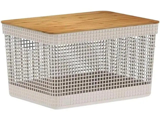 Cesto Organizador Ou 20L Com Tampa De Bambu Linha Grid