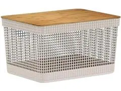 Cesto Organizador Ou 20L Com Tampa De Bambu Linha Grid