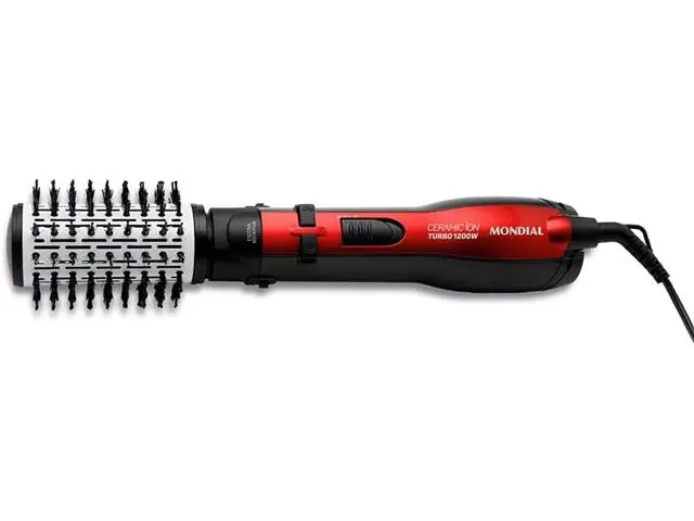 Escova Rotativa Ceramic Íon Turbo Mondial Vermelho/Preto, 1200W 110V -