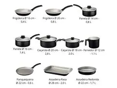 Jogo de Panelas Tramontina Turim em Alumínio Antiaderente Preto 12 Pçs - 1