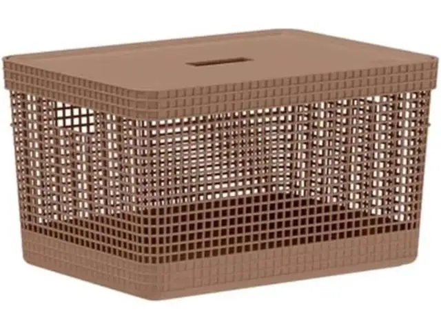 Cesto Grid Com Tampa 20 L Marrom Amendoa Fechado