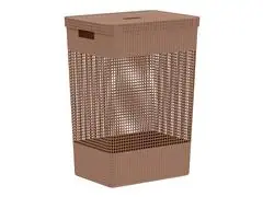 Cesto De Roupas Grid Com Tampa 49 L Marrom Amendoa Fechado - 0