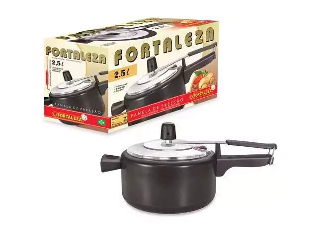 Panela de Pressão Fortaleza Preta/Polida 2,5 Litros