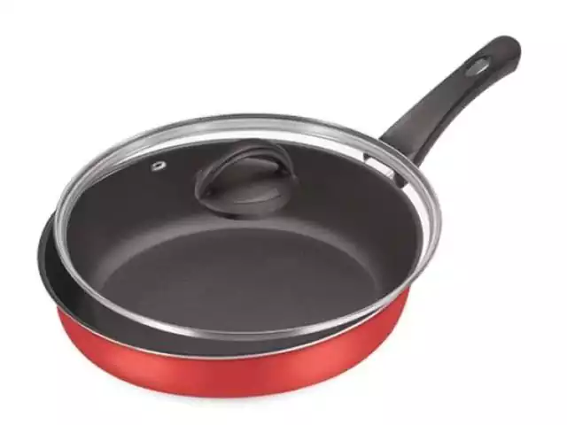 Frigideira Reta com Tampa de Vidro Fortaleza Vermelha 20 cm