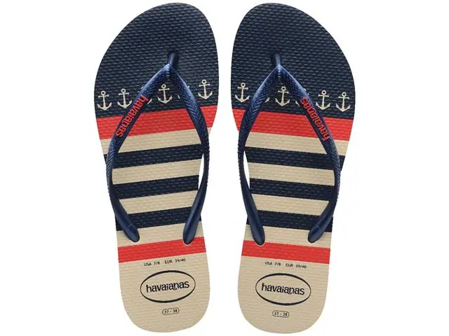 Chinelo Havaianas Slim Nautical Bege Palha/Marinho