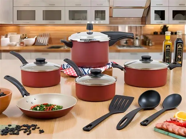 Jogo de Panelas Tramontina Turim Antiaderente Vermelho 8 pçs C/Pressão