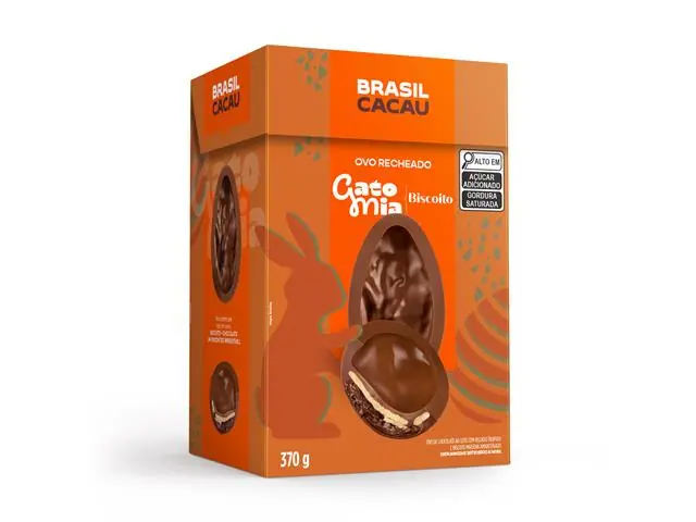Ovo de Páscoa Brasil Cacau Recheado Gato Mia com Biscoito 370g