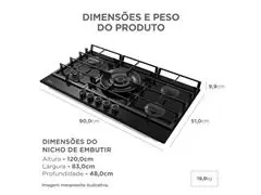 Cooktop a Gás Midea Volcano em Vidro com 05 Bocas Preto - 1