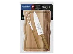 Kit Churrasco Tramontina Aço Inox Cabo Madeira 3pçs - 1