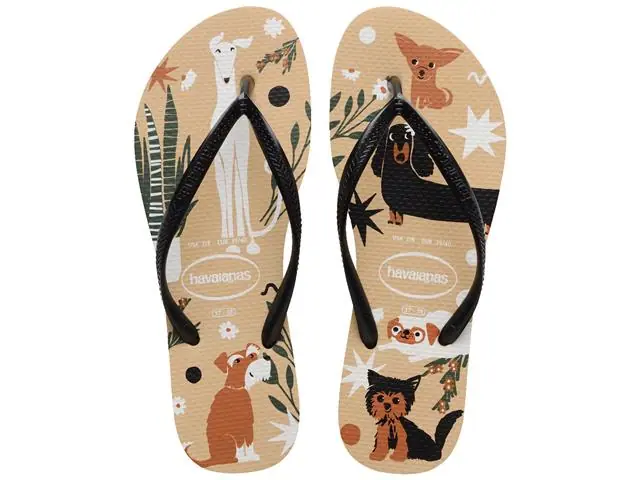 Chinelo Havaianas Slim Pets Dourado/Preto Tam 41-42