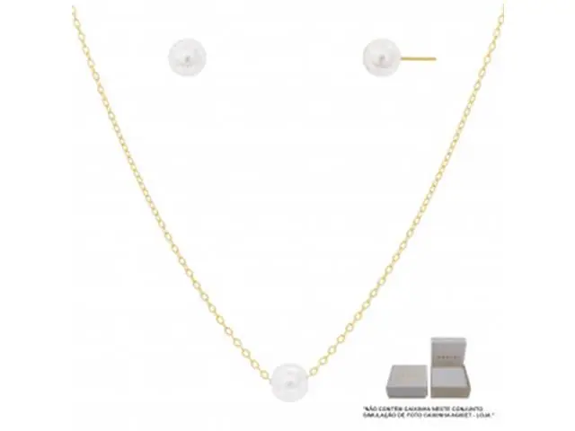 Conjunto cadeado Morana com pérolas dourado 40cm + 5cm
