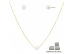 Conjunto cadeado Morana com pérolas dourado 40cm + 5cm