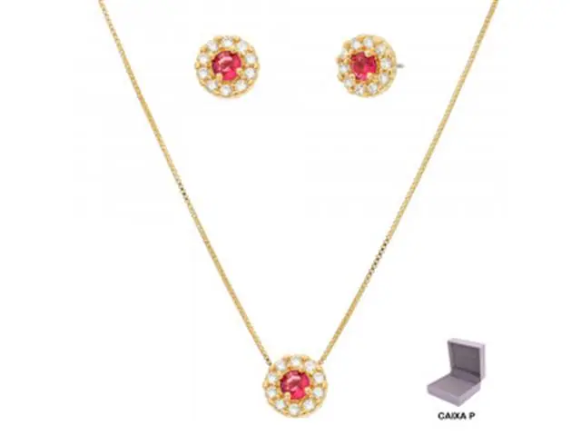 Conjunto Morana com zircônias dourado 40cm + 5cm