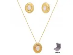 Conjunto oval Morana zircônia dourado 40cm + 5cm - 0