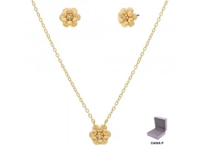 Conjunto flor Morana cadeado dourado 35cm + 5cm