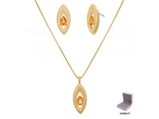 Conjunto vazado Morana zircônias dourado 40cm + 5cm