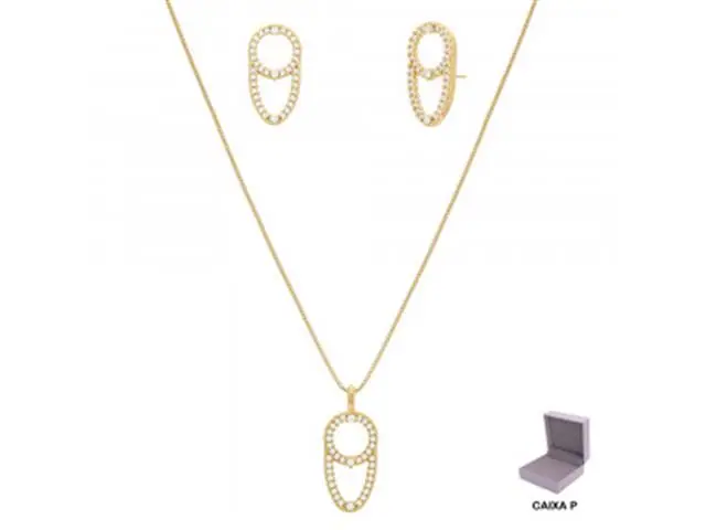 Conjunto vazado Morana em zircônias dourado 40cm + 5cm