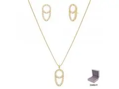 Conjunto vazado Morana em zircônias dourado 40cm + 5cm - 0