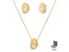 Conjunto liso Morana pérolas veneziana dourado