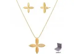 Conjunto flor Morana zircônias dourado 40cm + 5cm - 0