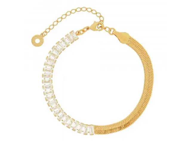 Pulseira Snake Morana com Zircônias Baguete Dourada