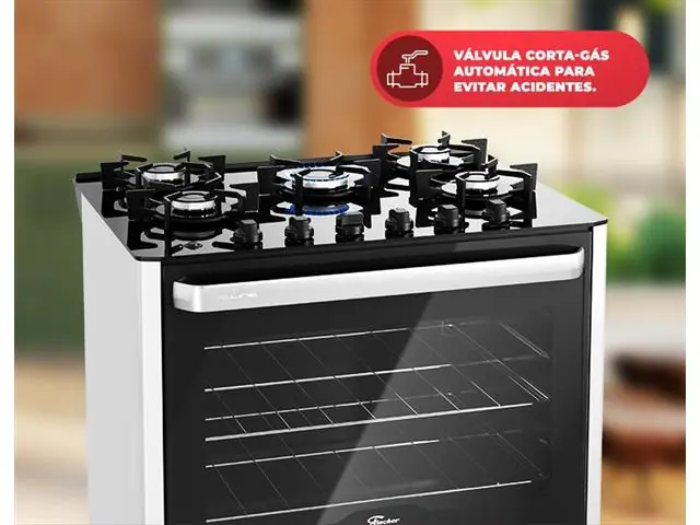 Fogão de Piso Fischer 5 Bc FIT LINE Gás Trempe IRON Bivolt Silver