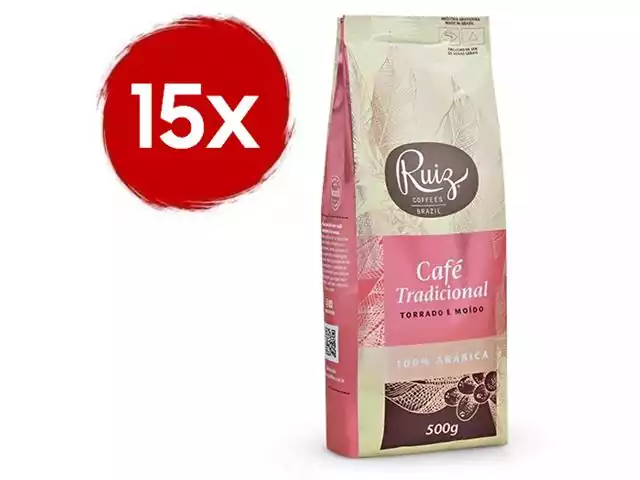 Kit Café Ruiz Clássico Torrado e Moído com 15 pacotes de 500g