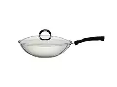 Panela Wok Tramontina Solar Silicone em Aço Inox Tampa de Vidro 28CM